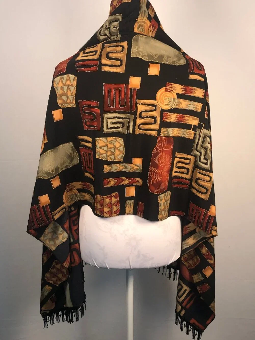 Vintage Tribal Geometric Shawl Wrap — Southwest Art Collector Scarf